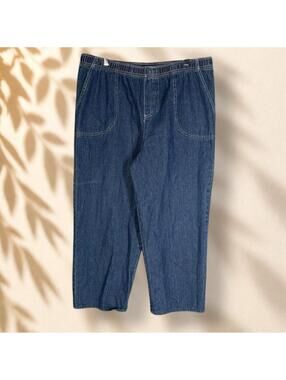 White Stag Cropped Jeans Women 16 Blue Denim Dark Wash High Rise Pull On Pockets